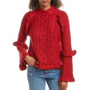 3/$25 BB Dakota Red Cable Chunky Knit Ruffled Sleeve Sweater